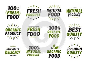 Vector set labels. Organic food tags and elements for meal, restaurant, cafe.
