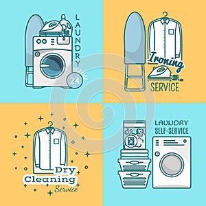 Vector set of laundry labels, logos in modern linear style