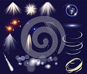 Vector set of light effects. Isolated clip art template objects. Glow light stars bursts with sparkles. Magic glitter photo