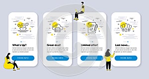 Vector Set of line icons related to Approved agreement, Honeymoon cruise and Cloud server. Vector