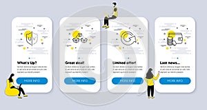 Vector Set of line icons related to Reload, Parcel shipping and Uv protection. Vector