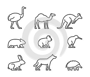 Vector set of linear Australian animals