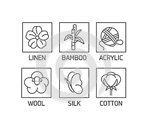 Vector set of linear icons and badges for natural fabric. Organic and eco-friendly manufacturing. Collection symbol of