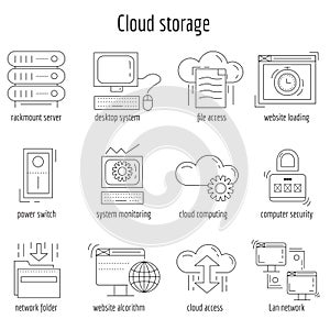 Vector set of linear icons Cloud storage