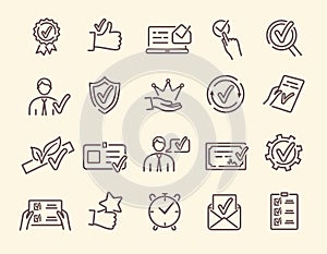 Vector set of linear icons related to approvement