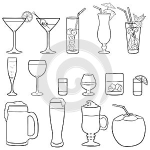 Vector Set of Lineart Cocktails and Alcohol Drinks