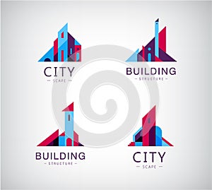 Vector set of logo buildings, colorful icons of urban skyline. Structure, architecture, city, real estate concept