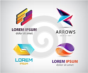 Vector set of Logo templates. Modern abstract unity, 2 parts creative signs, symbols. Design geometric elements