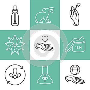 Vector set of logos, badges and icons for natural eco friendly handmade products, organic cosmetics, vegan and