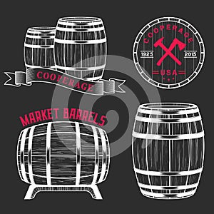 Vector set and logos cooperage workshops