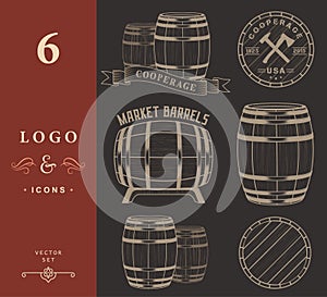 Vector set and logos cooperage workshops