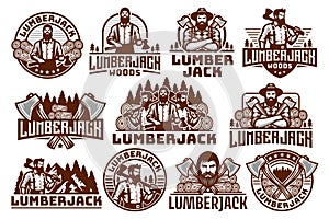 Vector set of lumberjack logo design template, retro vintage look, suitable for wood related business