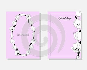 Vector set of luxury cards, templates with hand drawn flowers tulips for birthday, wedding, anniversary invitation on