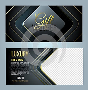 Vector set of luxury modern gift voucher card template with rectangle in gold and dark color