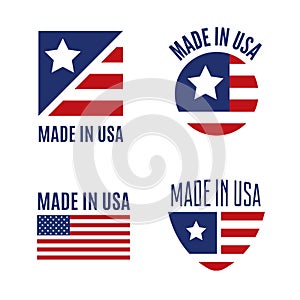 Vector set of Made in the USA logo, labels and badges on white background