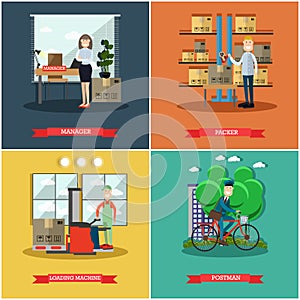Vector set of mail delivery posters in flat style