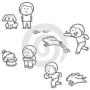 Vector set of man and dog