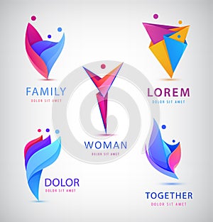Vector set of man logos, team, family icon. Winner, leader, business logo. Illustration human collection.