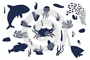 Vector set of marine silhouettes