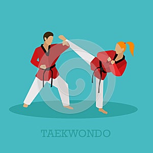 Vector set of martial arts people silhouette. Sport fighters positions illustration.