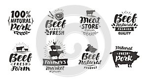 Vector set of meat labels, badges and icons. Collection elements for menu design