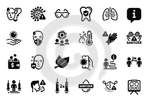 Vector Set of Medical icons related to Coronavirus vaccine, Use gloves and Lungs. Vector