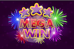 Vector Set MEGA big win banner for lottery or casino games. Shooting colored stars