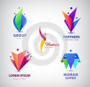 Vector set of men, people group, family logos. Child adoption logo collection and charitable foundations.