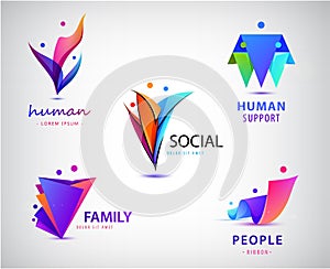 Vector set of men, people group, family logos. Child adoption logo collection and charitable foundations