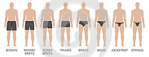Vector set of mens different type underwear pants. photo