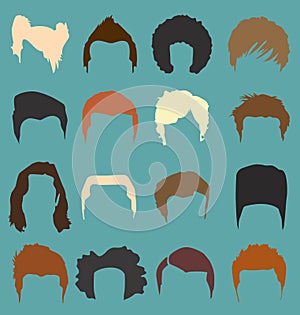 Vector Set: Mens Hair Style Silhouettes in Color