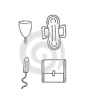 Vector set of menstrual pad tampon