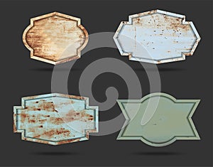 Vector set of metal shield sign plate texture background