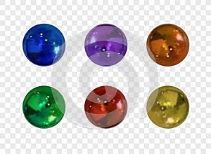 Vector Set of Metallic Realistic Spheres, 3D Shiny Objects Collection Isolated.