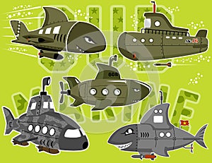 Vector set of military submarine cartoon