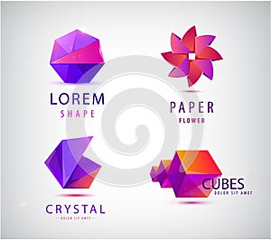 Vector set Minimalistic Geometric Origami Logo Collection, graphic design elements for your company. Creative business