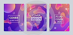 Vector set of modern abstract fluid covers set. Cool gradient liquid shapes composition, space. Futuristic design.