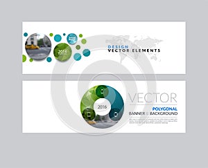 Vector set of modern horizontal website banners with points circ