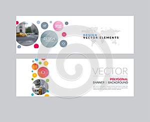 Vector set of modern horizontal website banners with points circ