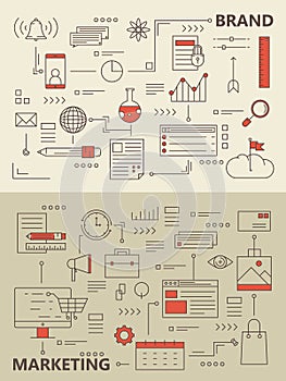 Vector set of modern thin line marketing process banners