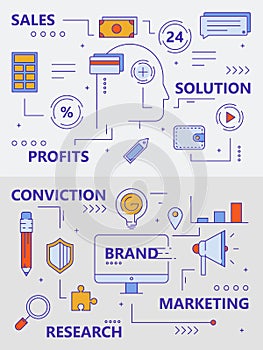 Vector set of modern thin line sales concept banners