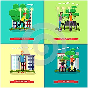 Vector set of modern transport concept posters in flat style