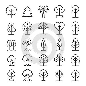 Vector Set Of Modern Trees In Outline