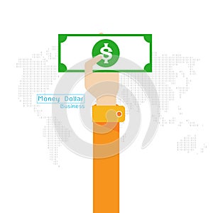 Vector set money Dollar map world icon hand and arm