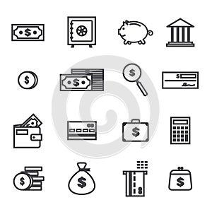 Vector set of money related outlined icons