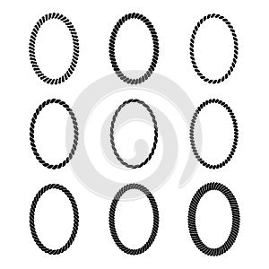 Vector set of monochrome black oval rope frame.