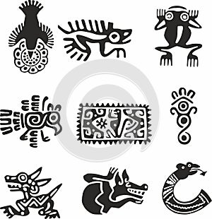 Vector set of monochrome Indian symbols.