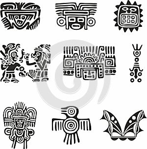 Vector set of monochrome Indian symbols.