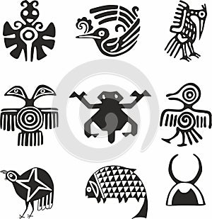 Vector set of monochrome Indian symbols.