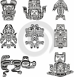 Vector set of monochrome Indian symbols.